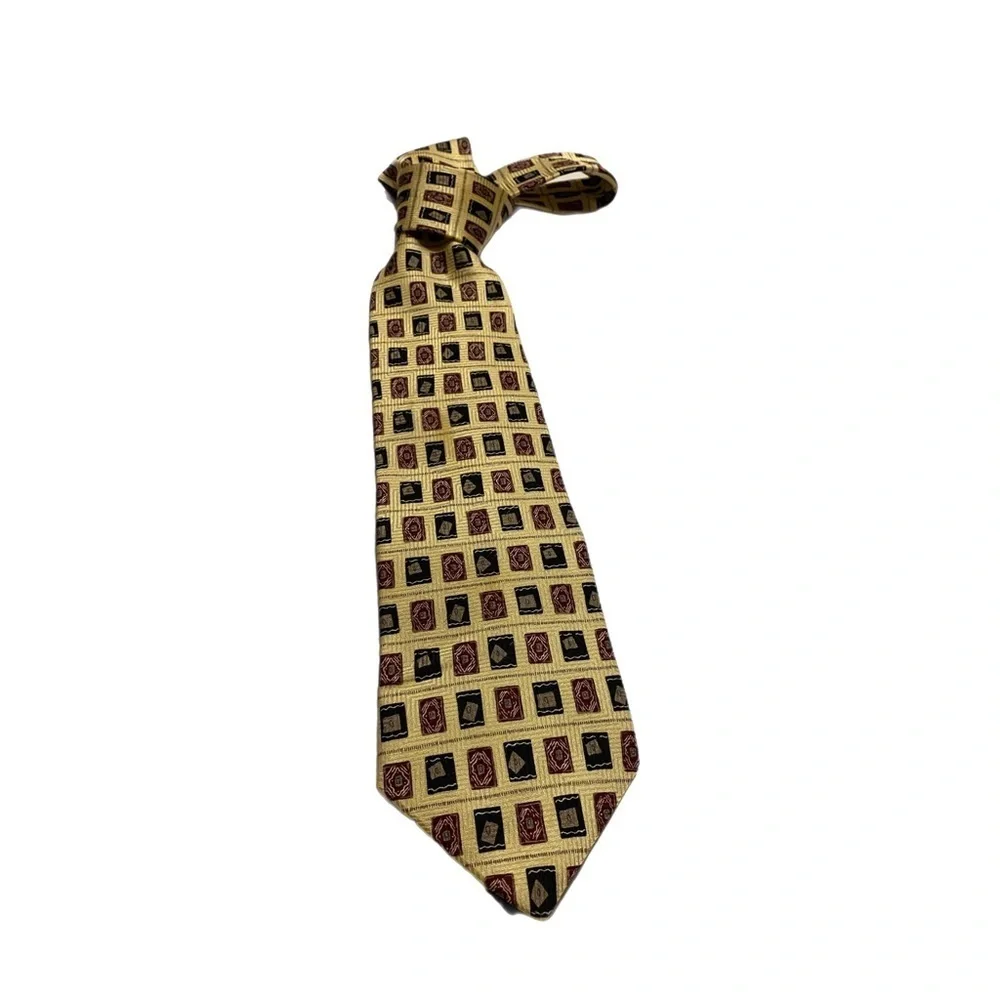 Umberto Bossi Tie Roma Milano Gold Black Red Geo Tip Bar Tac Hand Made 58 x 3.75